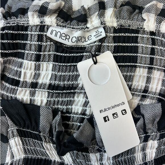 Inner Circle Women’s Long Sleeve Smock Bodice Blouse, Black Plaid, size XL - Picture 6 of 10